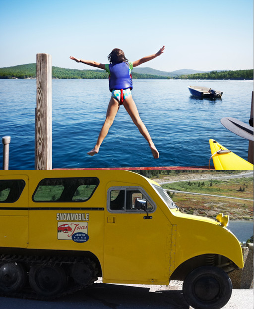 Campamentos Verano - Niño saltando a un lago campamento de verano en Canada